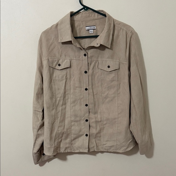 Croft & Barrow Tan Suede Button up Top - Picture 1 of 5
